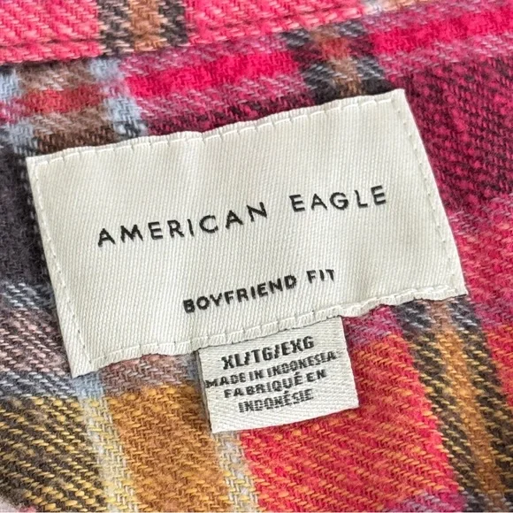 American Eagle XL Boyfriend Fit Plaid Long Sleeve 100% Cotton Flannel Shirt - Picture 5 of 8